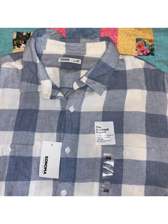 Sonoma Other - Sonoma New Supersoft $30 Men’s 2XB Flannel Button-Up Shirt Blue and White Check